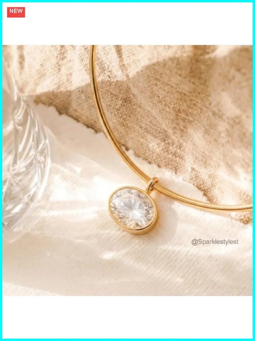 14K Gold Plated Brass Choker Necklace Cubic Zircon Bezel Pendant Minimalist